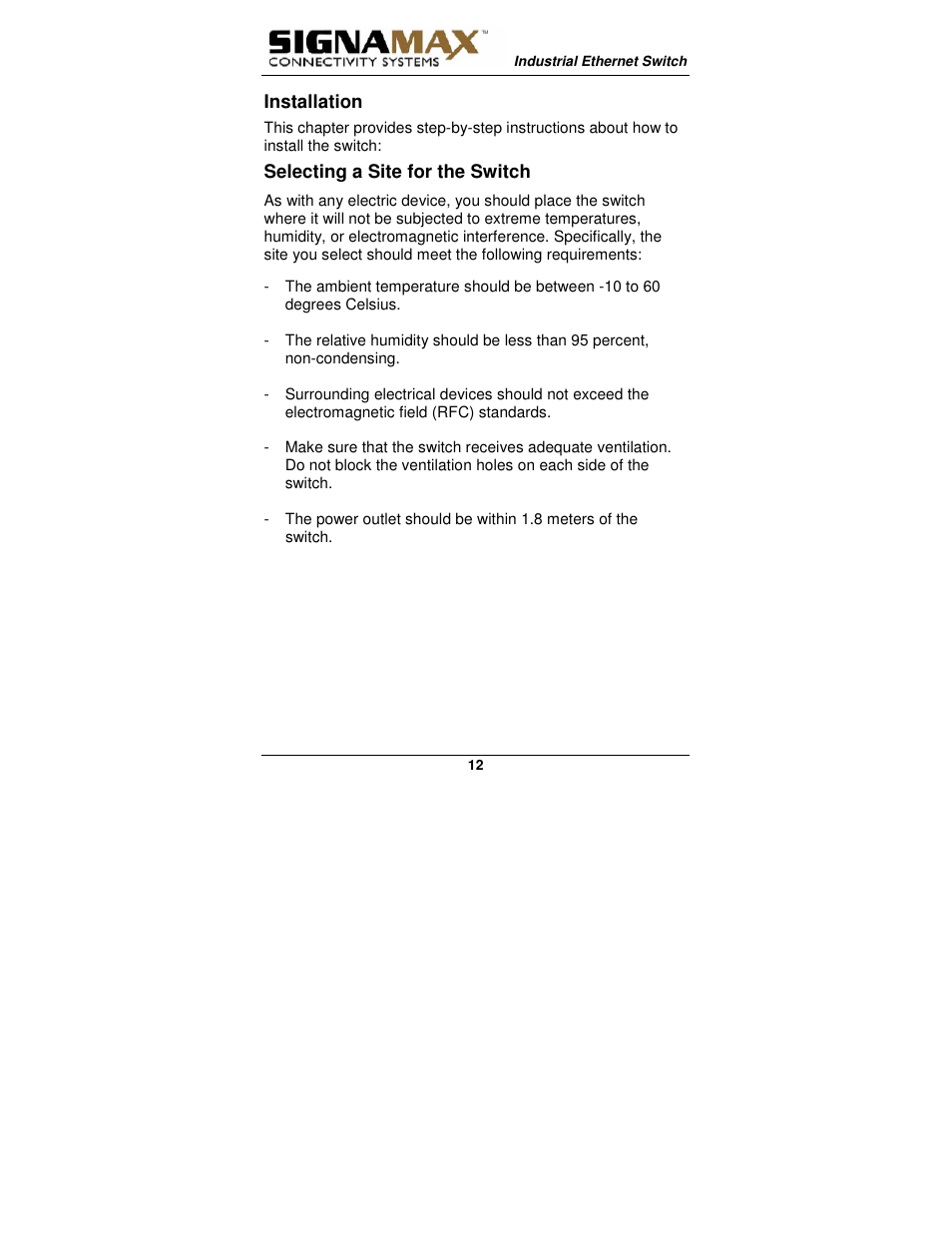 Signamax 5-Port 10/100 Compact Industrial Unmanaged Switch User Manual | Page 12 / 20