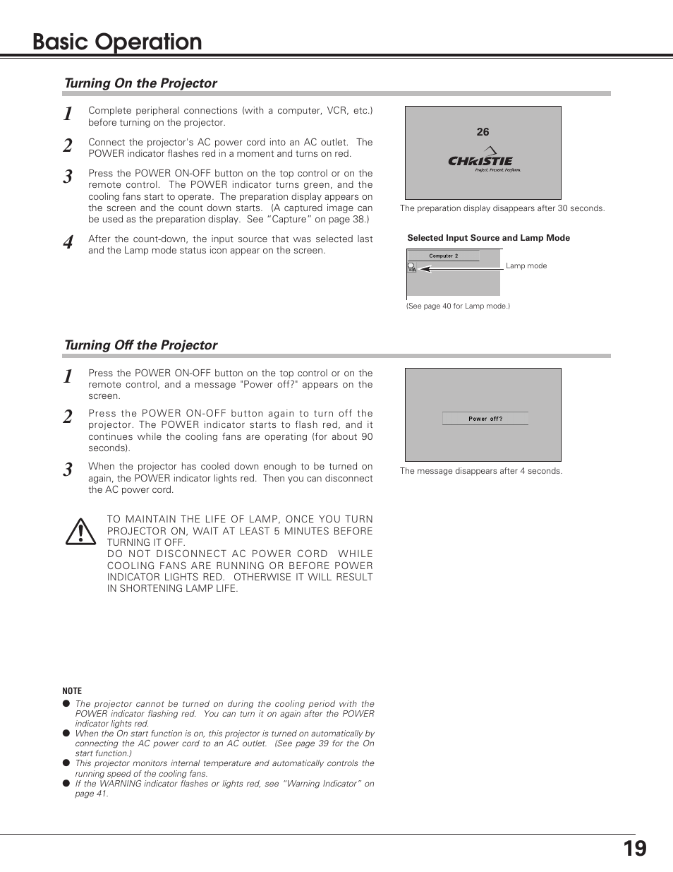 19 basic operation | Christie Digital Systems 38-VIV208-01 User Manual | Page 19 / 56