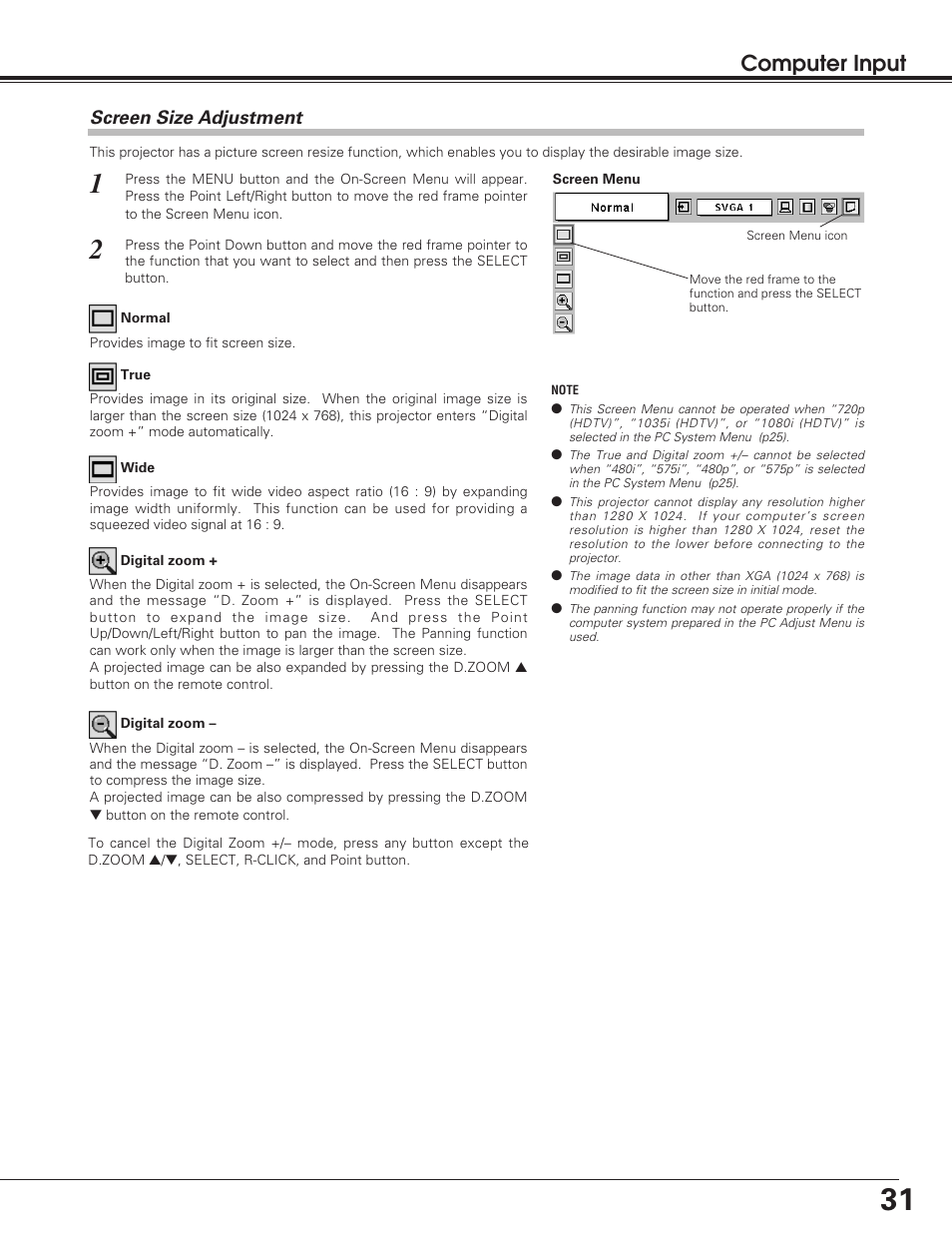 Computer input | Christie Digital Systems 38-VIV208-01 User Manual | Page 31 / 56