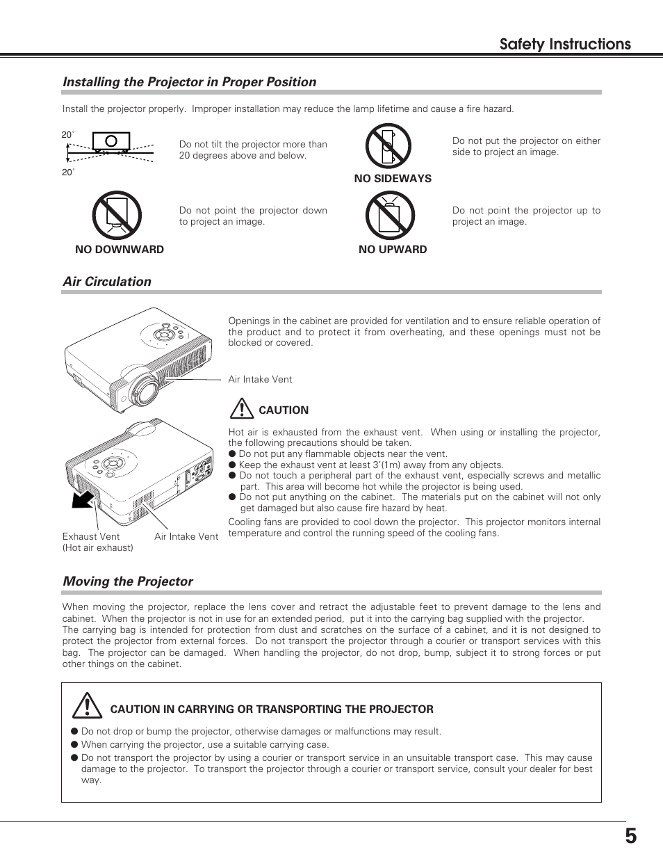 Safety instructions | Christie Digital Systems 38-VIV208-01 User Manual | Page 5 / 56