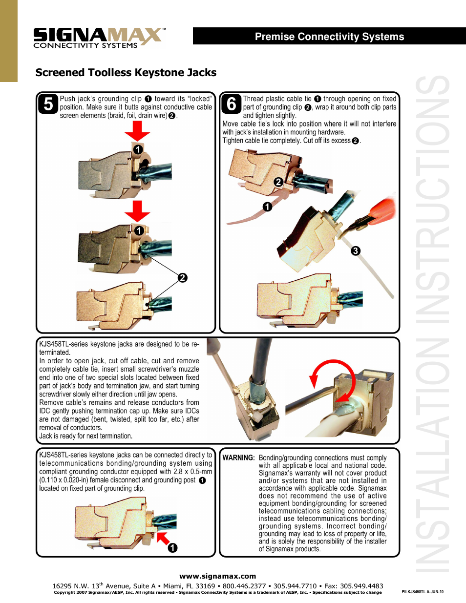 Signamax Category 6A Screened Toolless Keystone Jacks User Manual | Page 2 / 2