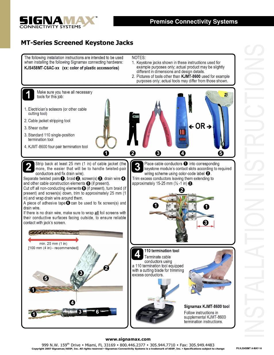 Signamax Category 6A Screened High-Density MT-Series Keystone Jacks User Manual | 2 pages