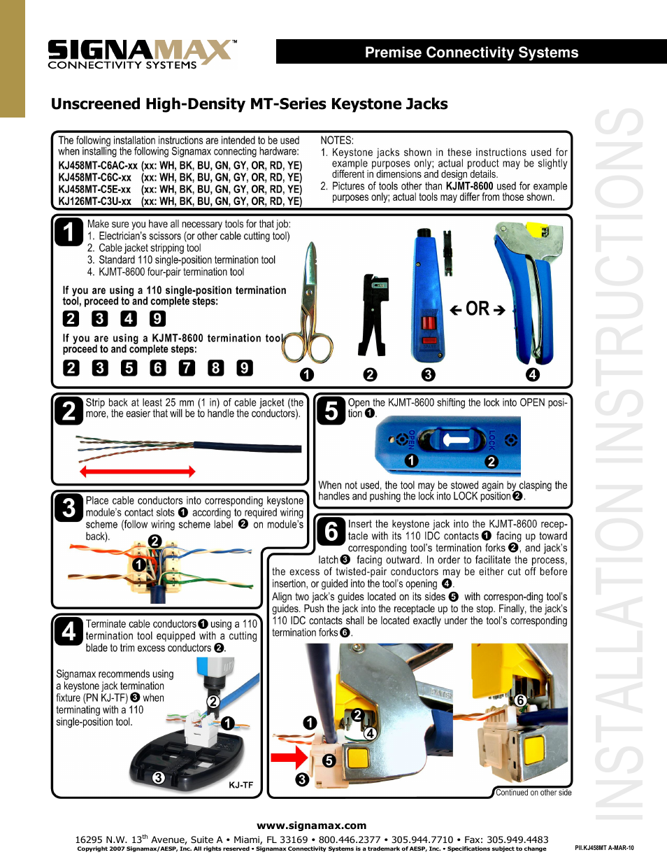 Signamax Category 6 Unscreened Keystone Jacks User Manual | 2 pages