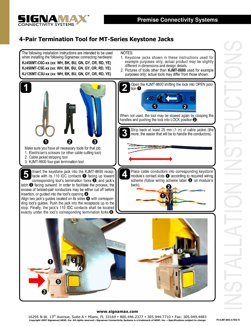 Signamax Four-Pair Termination Tool for MT-Series Keystone Jacks User Manual | 2 pages