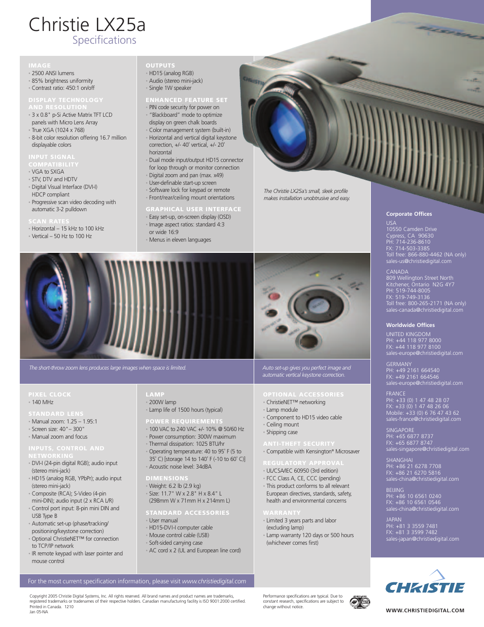 Christie lx25a, Specifications | Christie Digital Systems Christie LX25a User Manual | Page 2 / 2