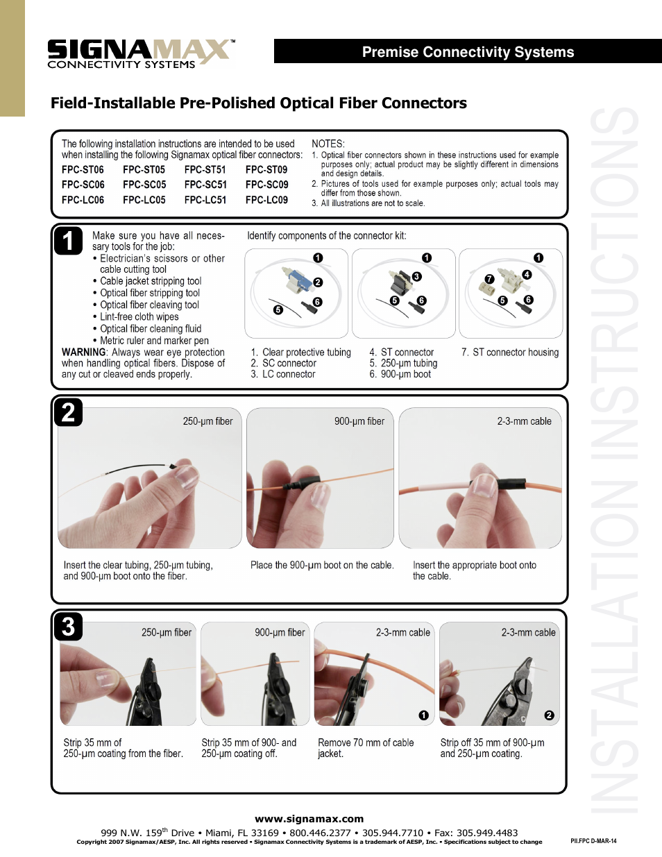 Signamax Field-Installable Pre-Polished Optical Fiber Connectors User Manual | 2 pages