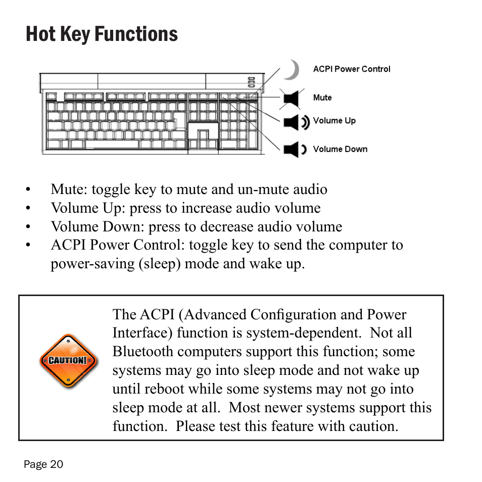 Hot key functions | SMK-Link Electronics VersaPoint Bluetooth Slim Keyboard User Manual | Page 20 / 23