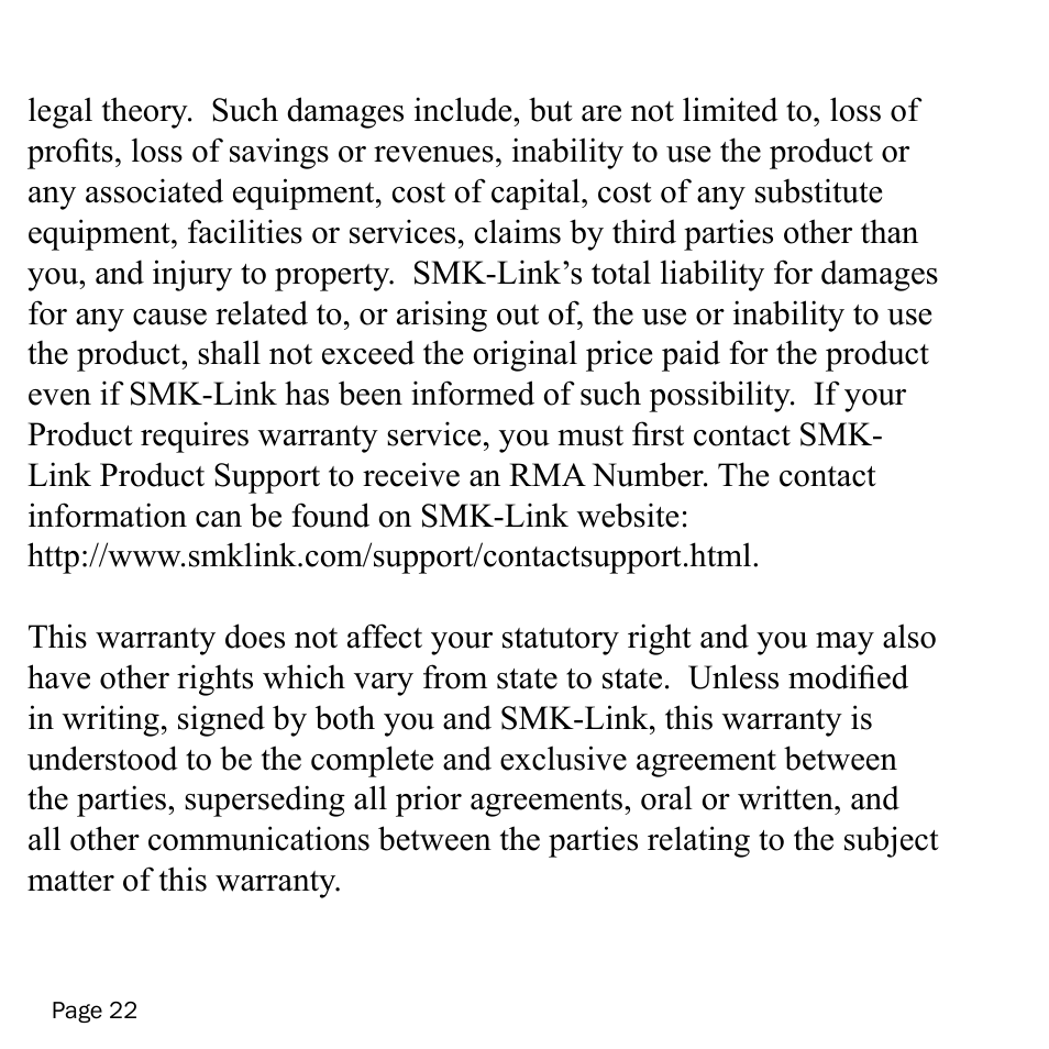 SMK-Link Electronics VersaPoint Bluetooth Slim Keyboard User Manual | Page 22 / 23
