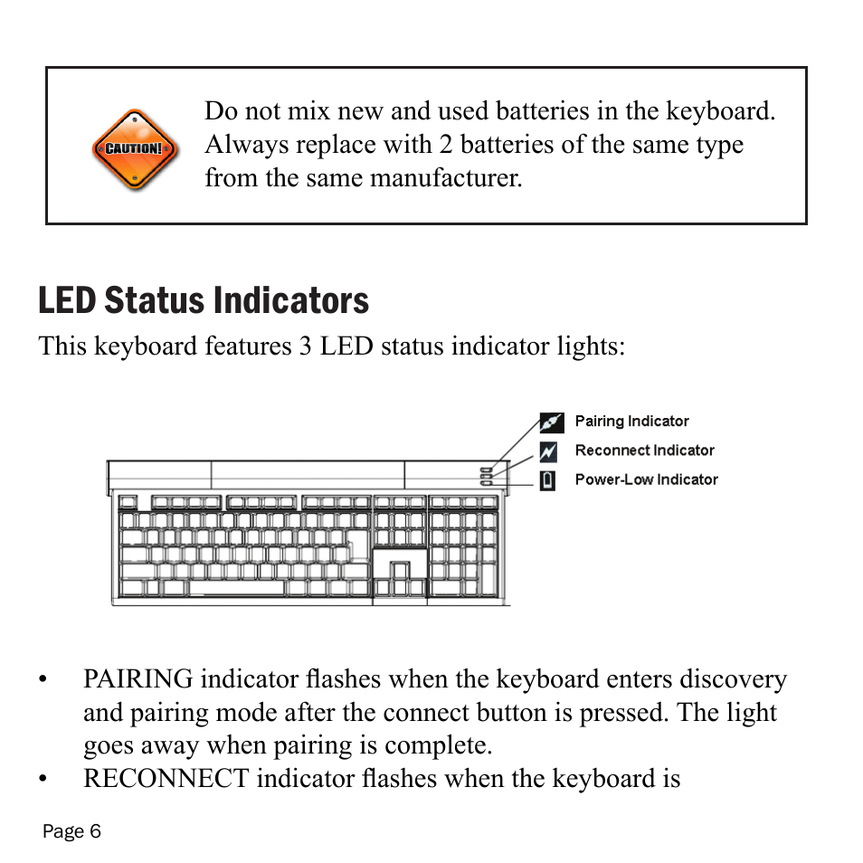 Led status indicators | SMK-Link Electronics VersaPoint Bluetooth Slim Keyboard User Manual | Page 6 / 23