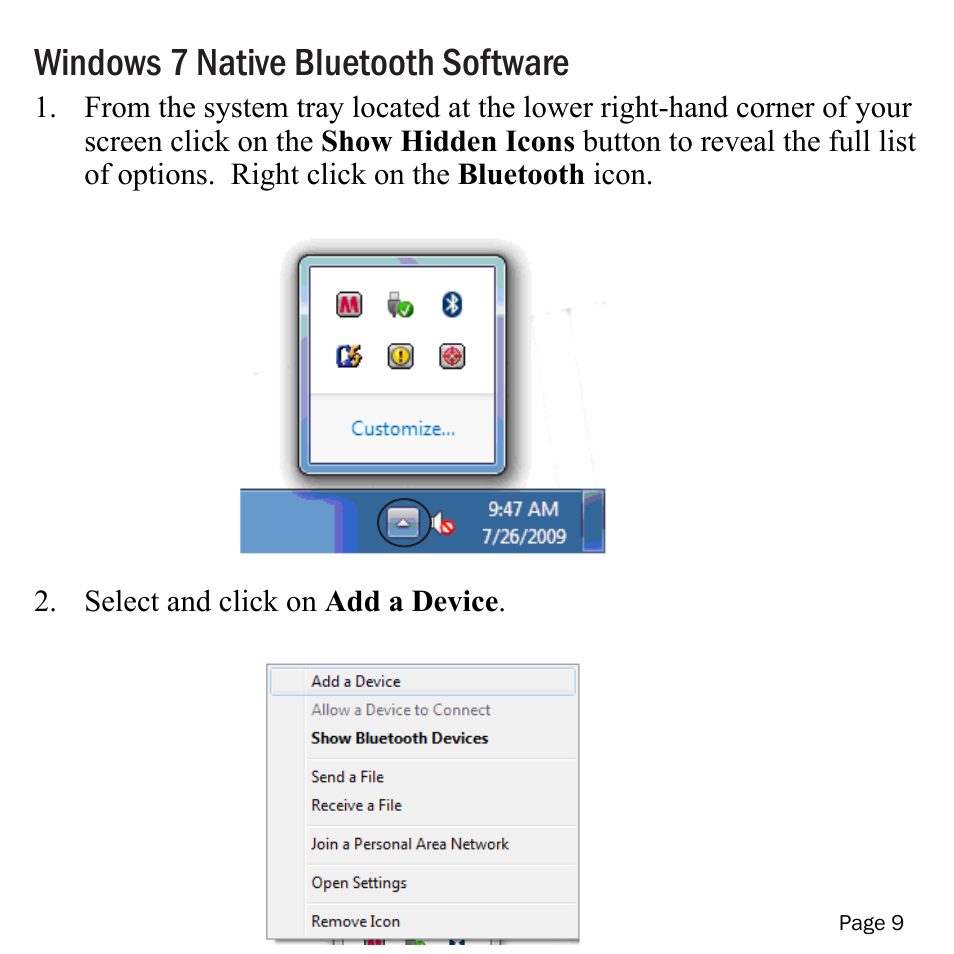 Windows 7 native bluetooth software | SMK-Link Electronics VersaPoint Bluetooth Slim Keyboard User Manual | Page 9 / 23