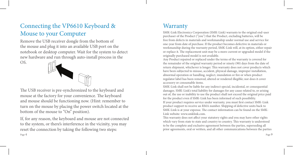Warranty | SMK-Link Electronics VersaPoint Wireless Slim Desktop Suite User Manual | Page 6 / 8