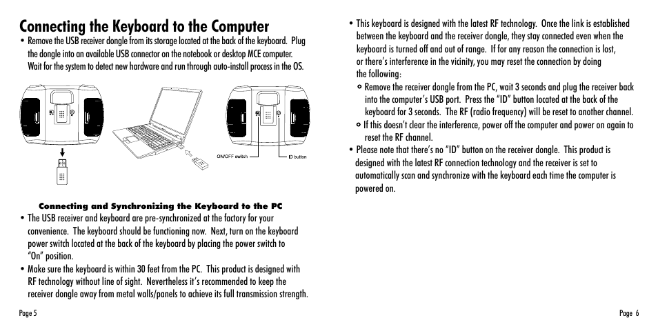 Connecting the keyboard to the computer | SMK-Link Electronics Wireless Ultra-Mini Touchpad Keyboard for Mac User Manual | Page 4 / 11