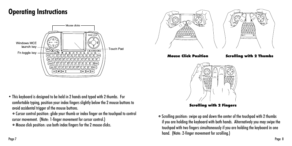 Operating instructions | SMK-Link Electronics Wireless Ultra-Mini Touchpad Keyboard for Mac User Manual | Page 5 / 11