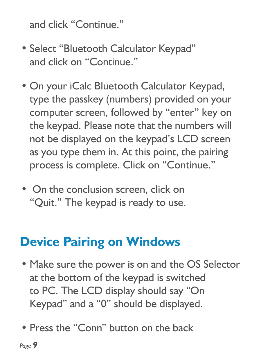 Device pairing on windows | SMK-Link Electronics iCalcTM Bluetooth® Calculator Keypad User Manual | Page 10 / 20