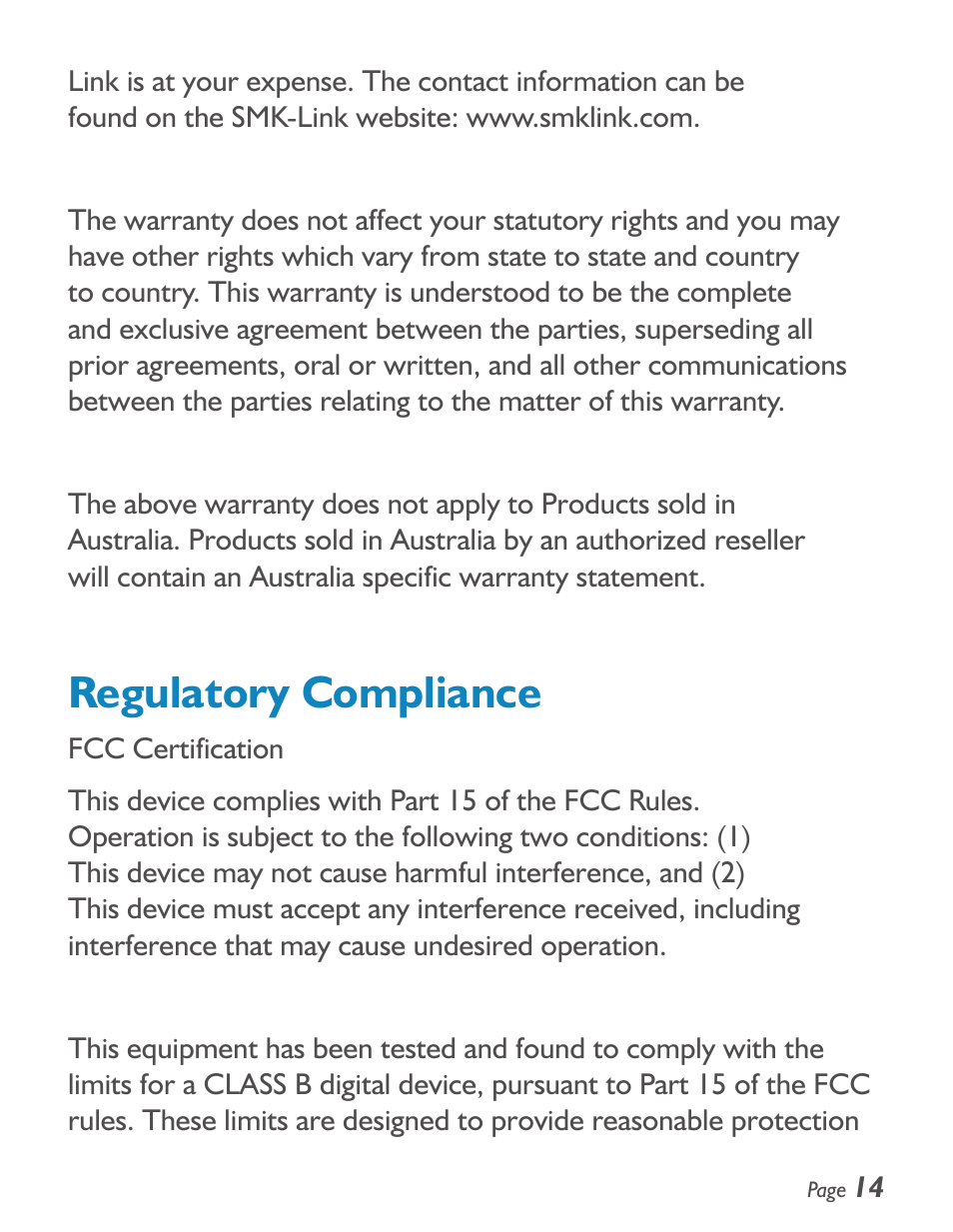 Regulatory compliance | SMK-Link Electronics iCalcTM Bluetooth® Calculator Keypad User Manual | Page 15 / 20