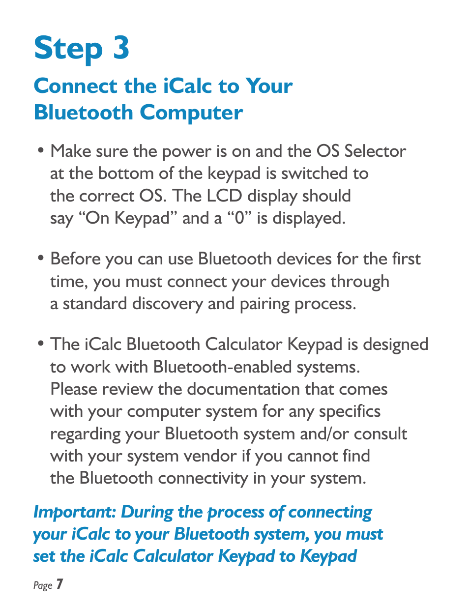 Step 3, Connect the icalc to your bluetooth computer | SMK-Link Electronics iCalcTM Bluetooth® Calculator Keypad User Manual | Page 8 / 20
