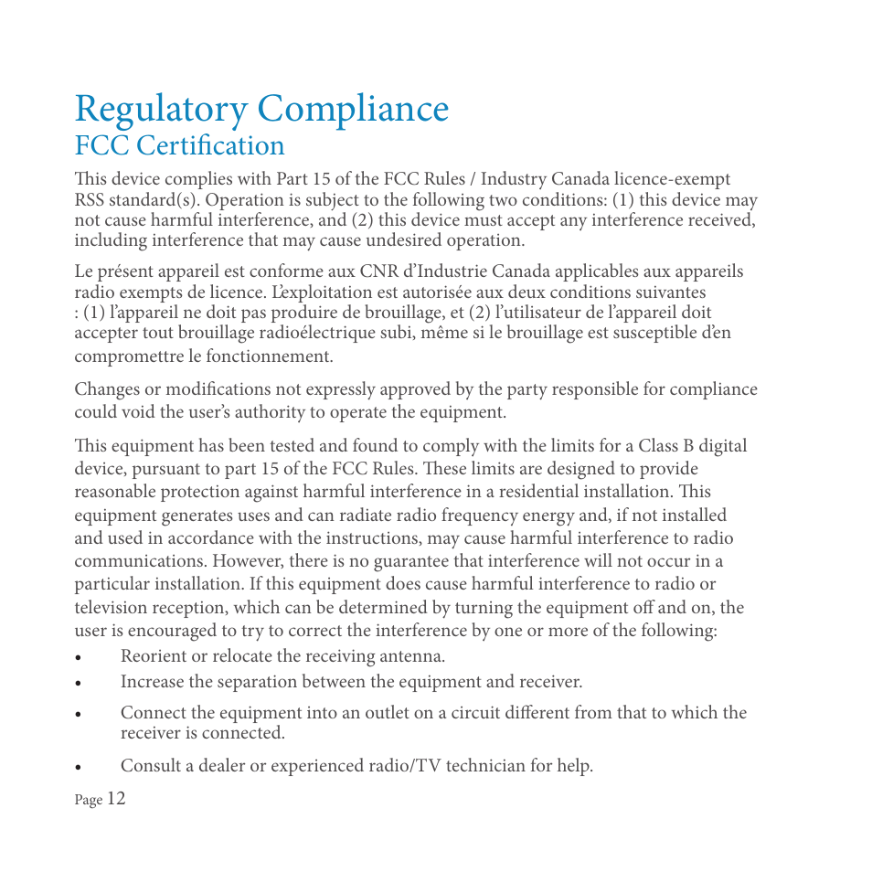 Regulatory compliance, Fcc certification | SMK-Link Electronics GoSpeak! Pro User Manual | Page 14 / 20