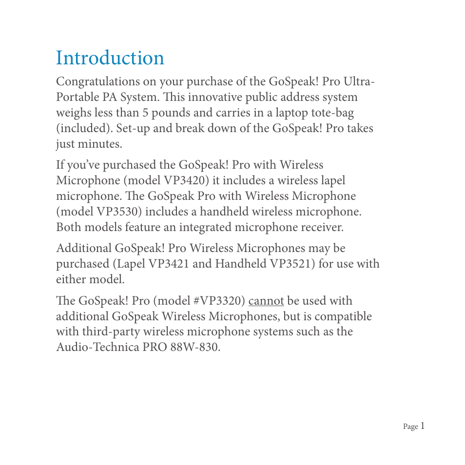 Introduction | SMK-Link Electronics GoSpeak! Pro User Manual | Page 3 / 20