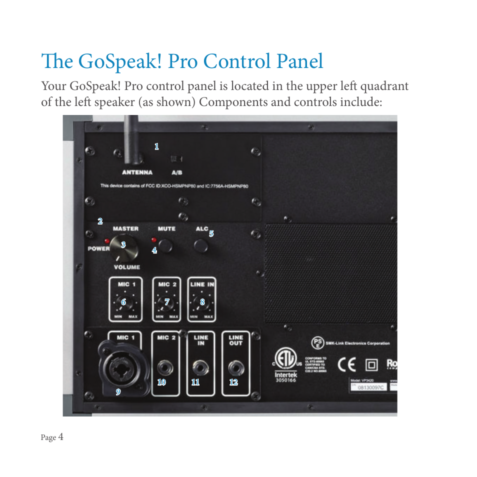 The gospeak! pro control panel | SMK-Link Electronics GoSpeak! Pro User Manual | Page 6 / 20