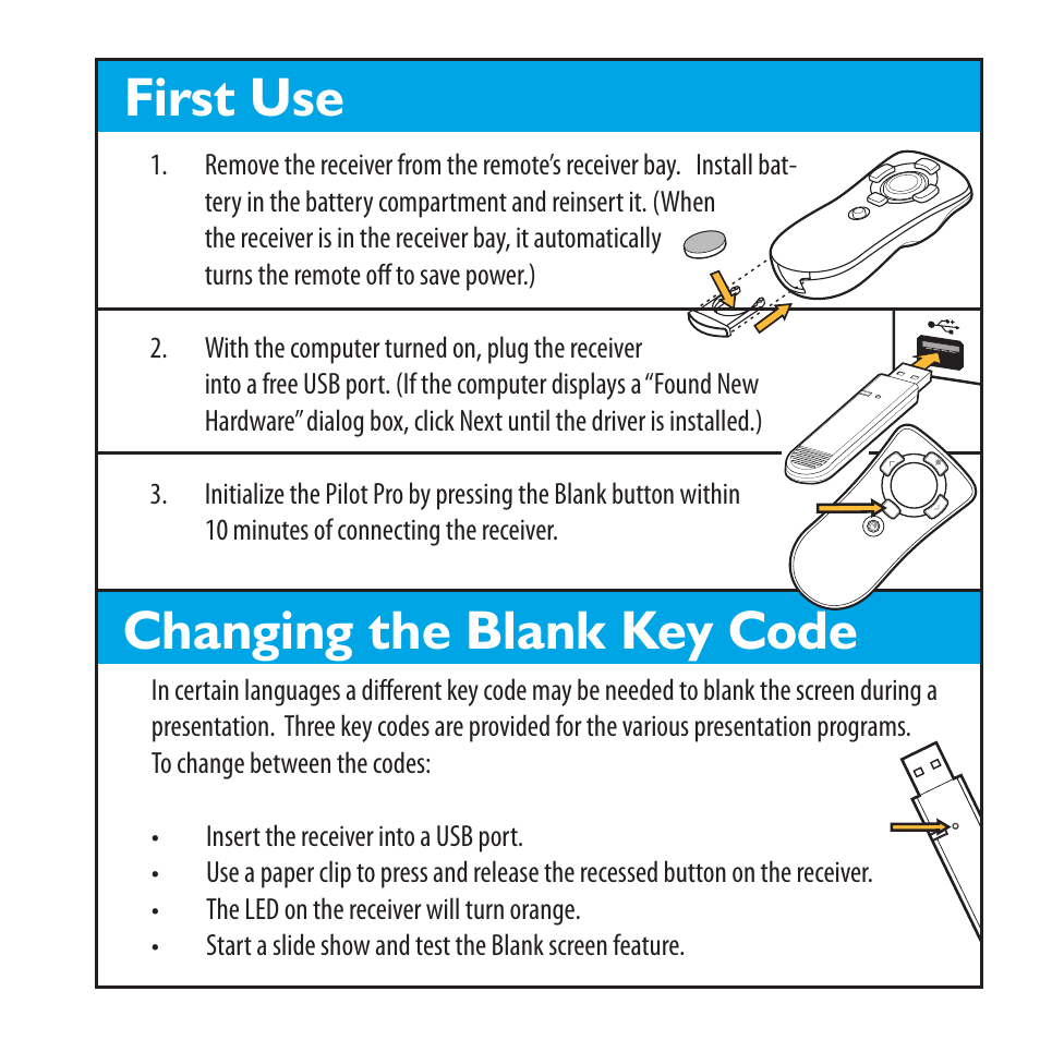 First use changing the blank key code | SMK-Link Electronics Presentation Pilot Pro User Manual | Page 3 / 8