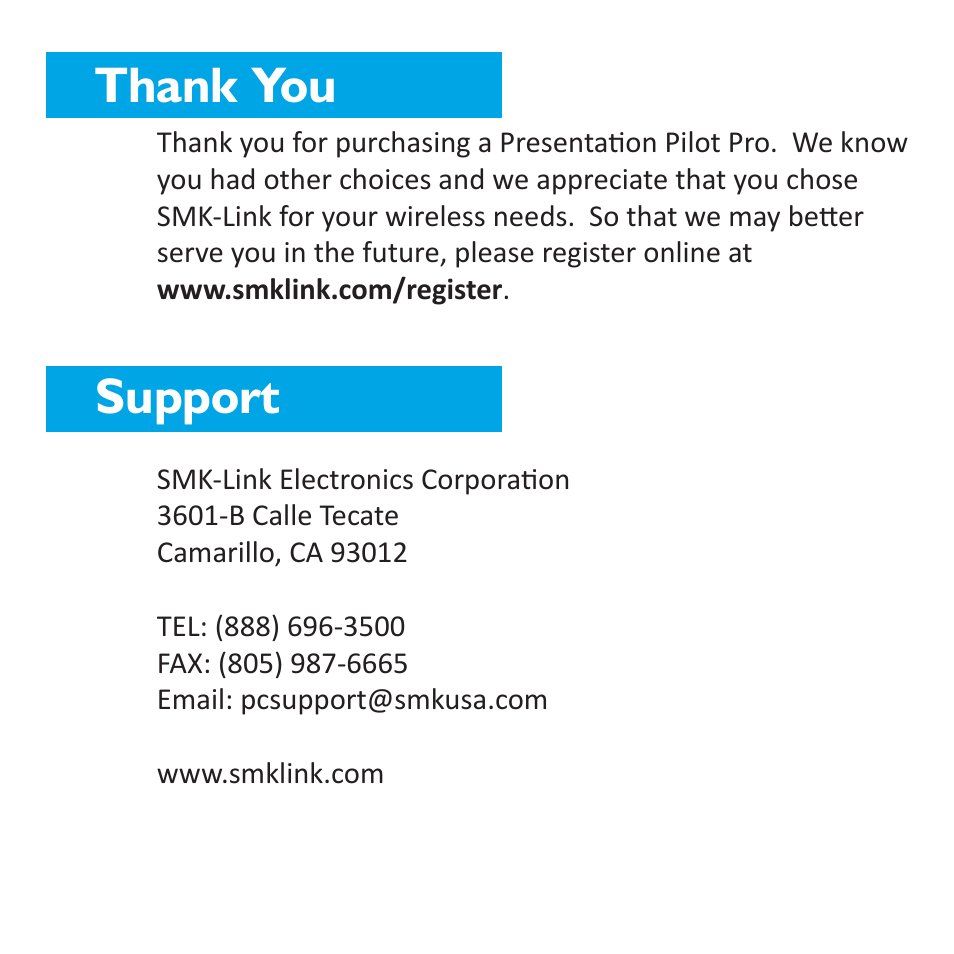 SMK-Link Electronics Presentation Pilot Pro User Manual | Page 8 / 8