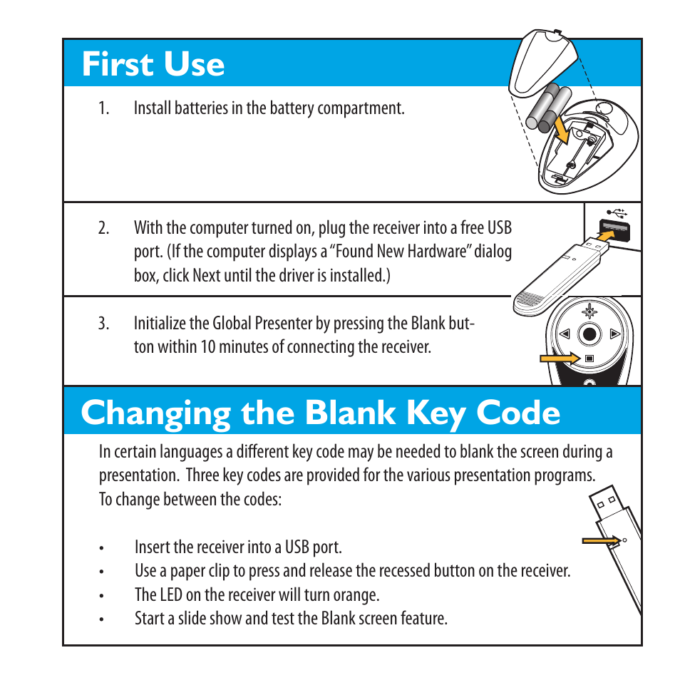 First use changing the blank key code | SMK-Link Electronics RemotePoint Global Presenter User Manual | Page 3 / 8