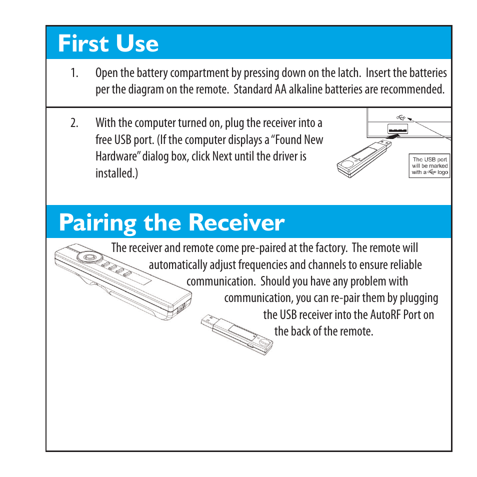Pairing the receiver first use | SMK-Link Electronics RemotePoint Jade Presenter User Manual | Page 3 / 8