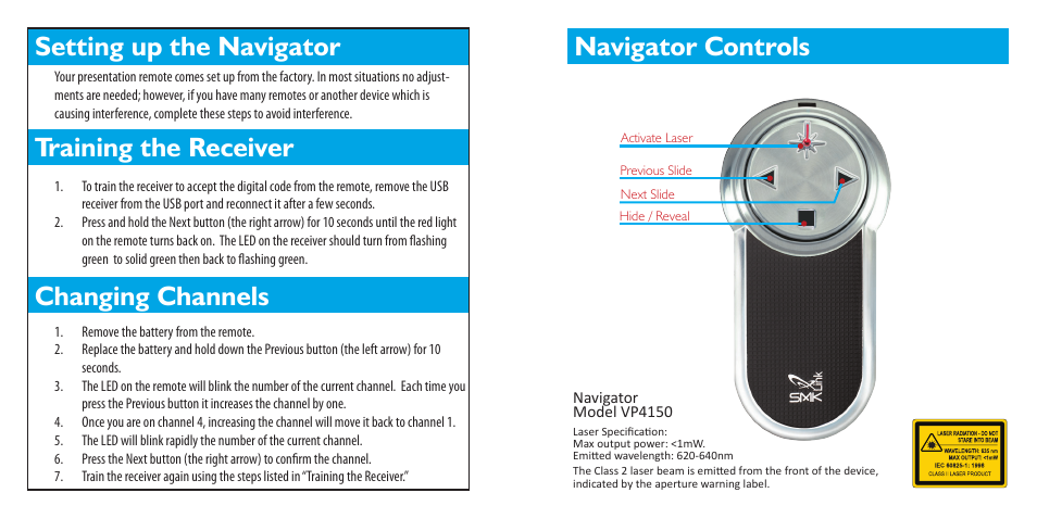 Setting up the navigator | SMK-Link Electronics RemotePoint Navigator User Manual | Page 3 / 5