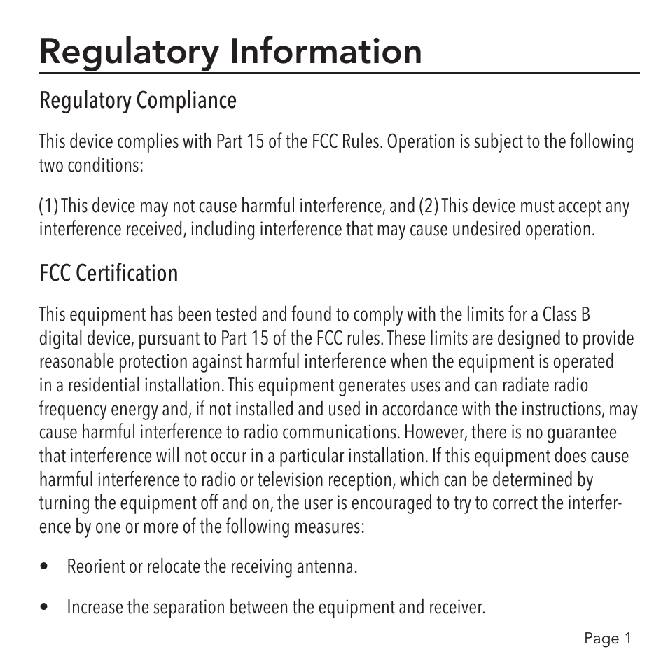 Regulatory information, Regulatory compliance, Fcc certification | SMK-Link Electronics Universal Projector Remote Control User Manual | Page 3 / 16
