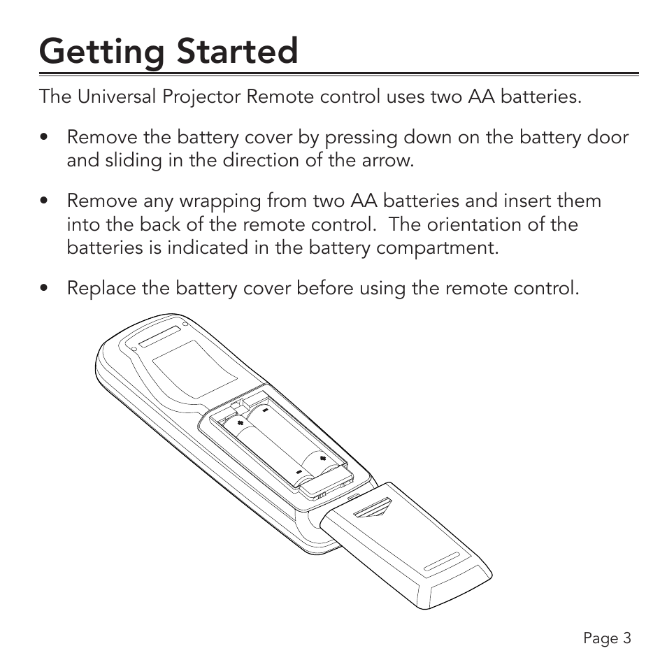 Getting started, Page 3 | SMK-Link Electronics Universal Projector Remote Control User Manual | Page 5 / 16