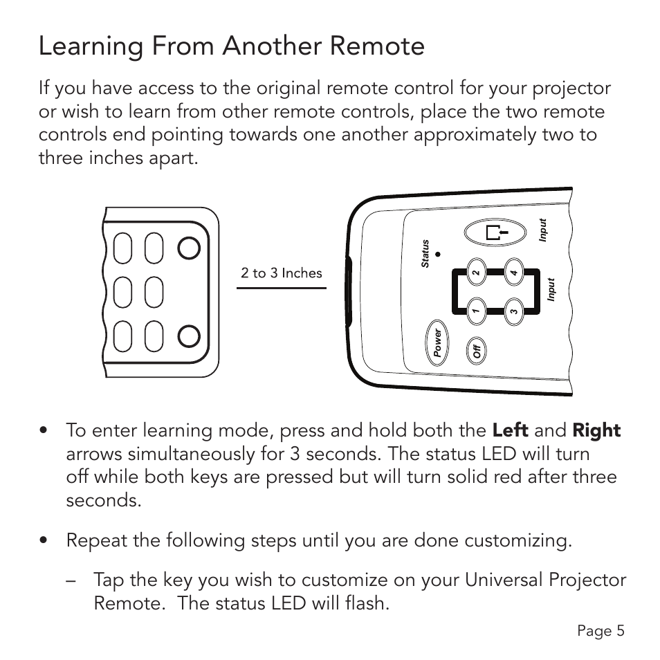 Learning from another remote | SMK-Link Electronics Universal Projector Remote Control User Manual | Page 7 / 16