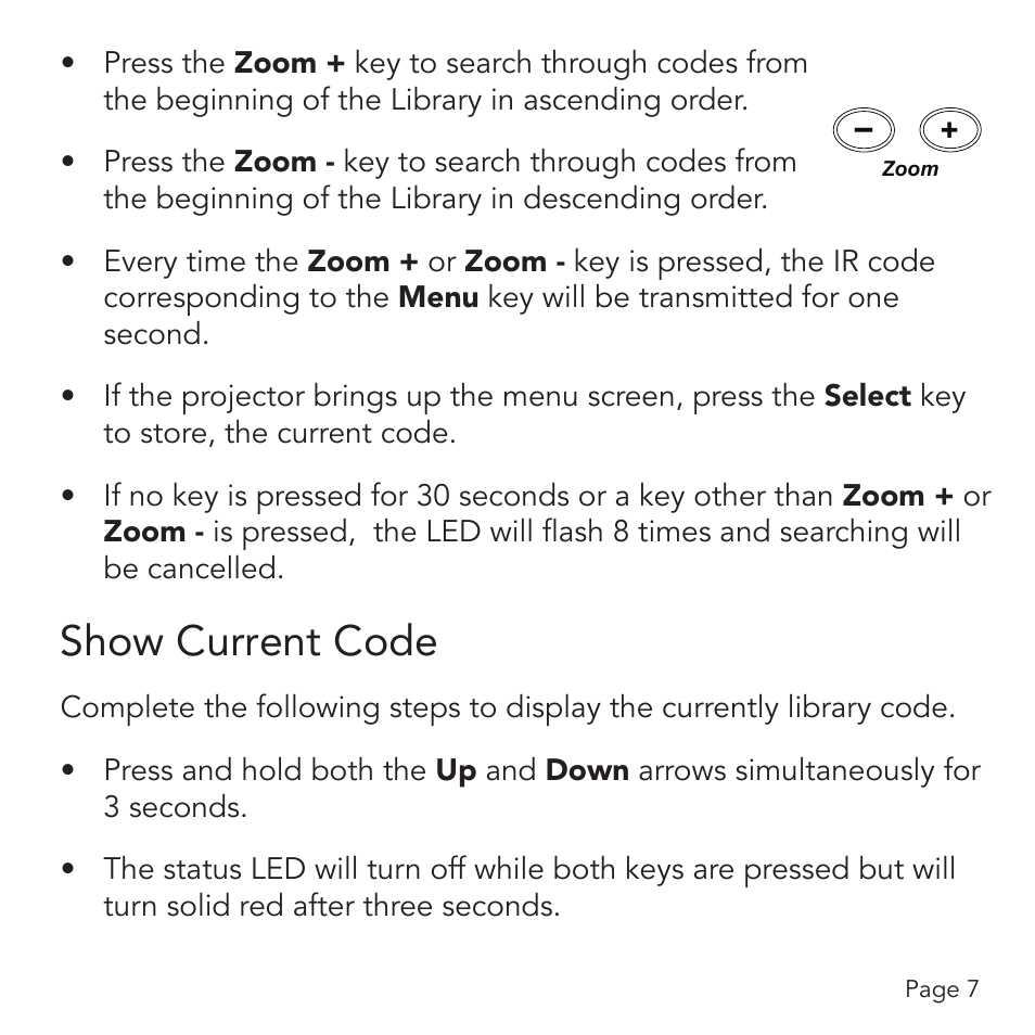Show current code | SMK-Link Electronics Universal Projector Remote Control User Manual | Page 9 / 16