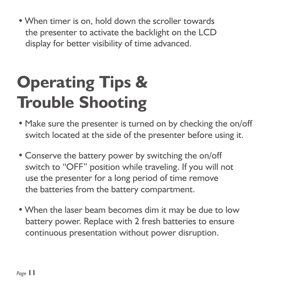 Operating tips & trouble shooting | SMK-Link Electronics Wireless Stopwatch Presenter Remote User Manual | Page 12 / 20