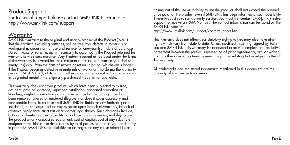 Product support, Warranty | SMK-Link Electronics Bluetooth Compact Keyboard User Manual | Page 14 / 14