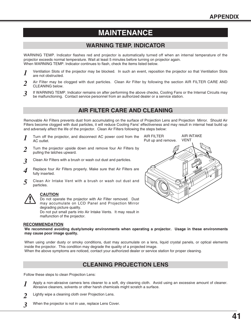 Maintenance | Christie Digital Systems 103-002001 User Manual | Page 41 / 48