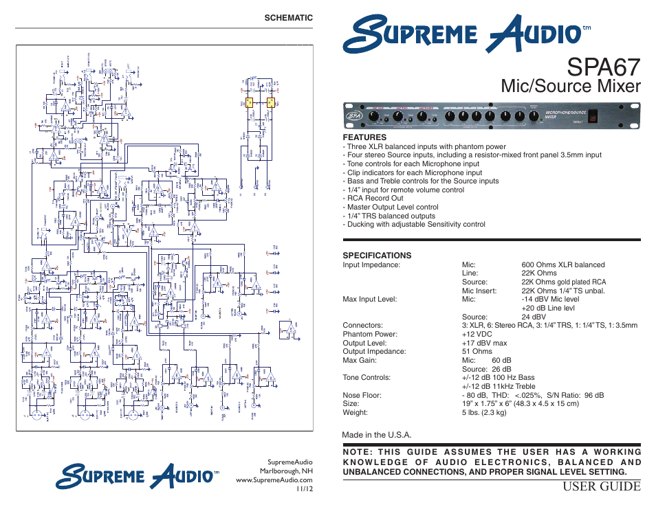 Supreme Audio SPA67 User Manual | 2 pages