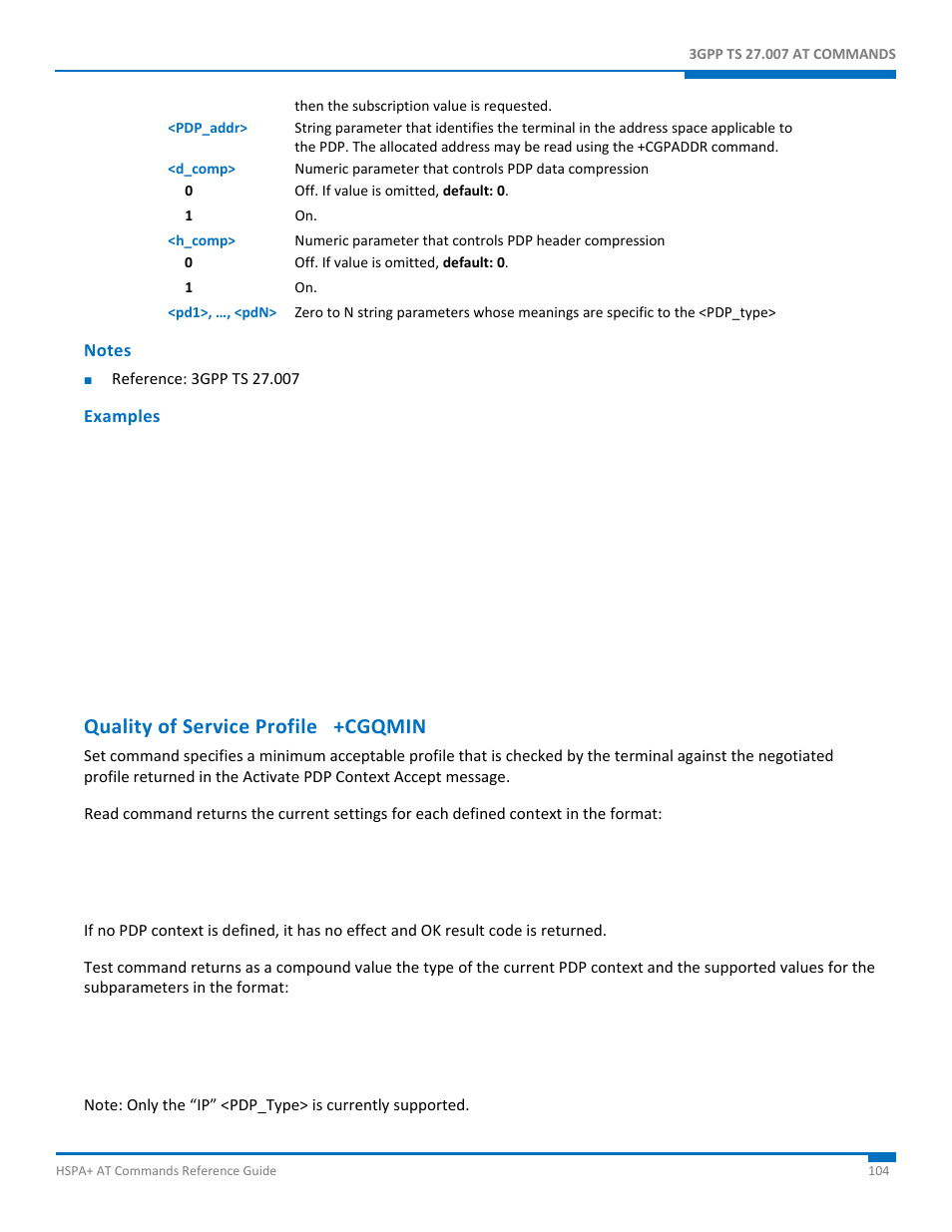 Notes, Examples, Quality of service profile +cgqmin | Synaccess Networks NP-0801DTM User Manual | Page 104 / 330