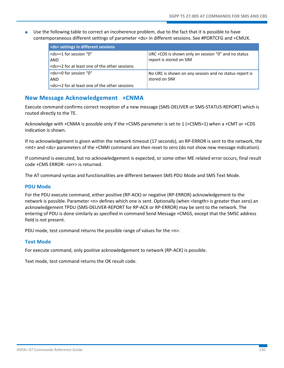 New message acknowledgement +cnma, Pdu mode, Text mode | Synaccess Networks NP-0801DTM User Manual | Page 130 / 330