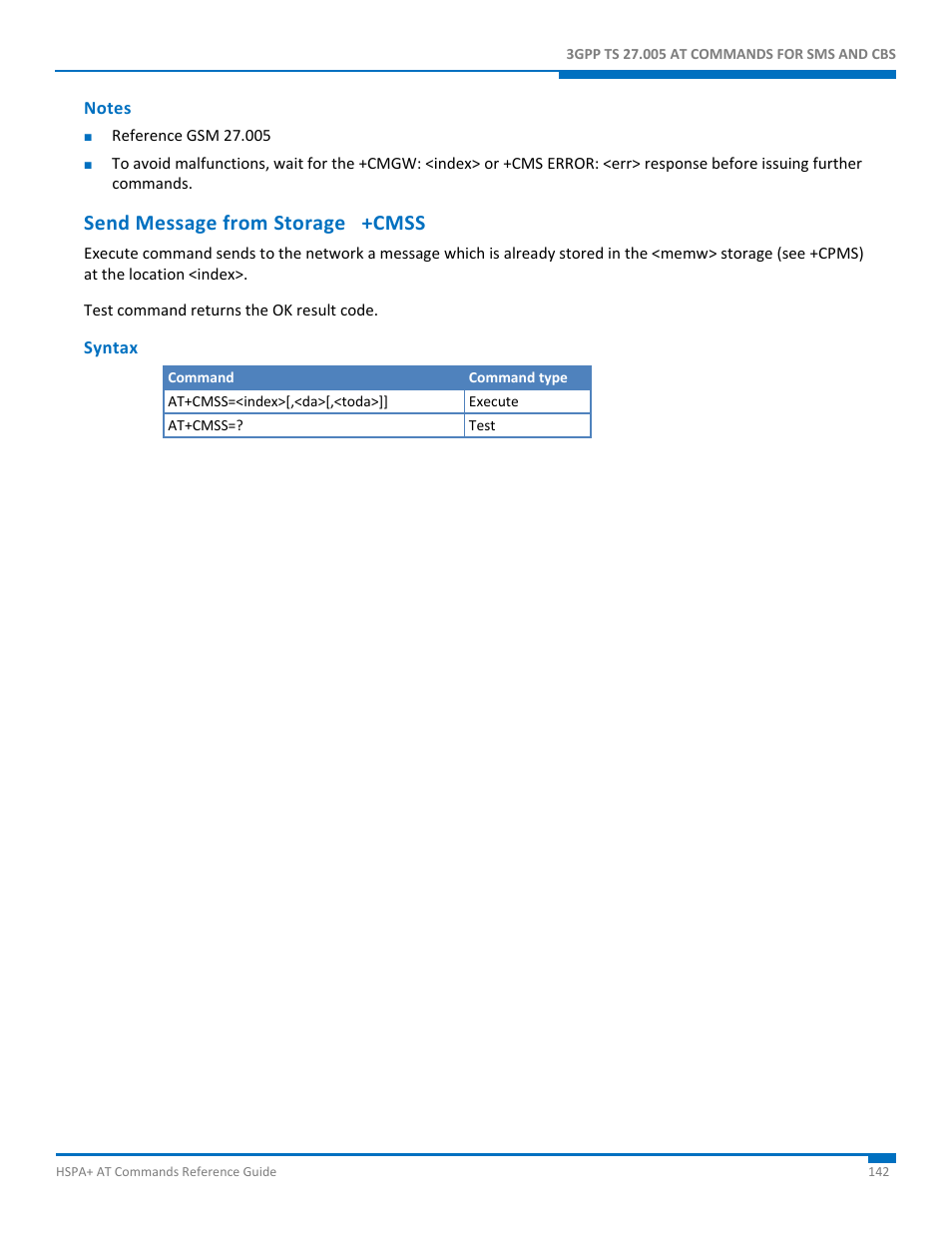 Notes, Send message from storage +cmss, Syntax | Synaccess Networks NP-0801DTM User Manual | Page 142 / 330