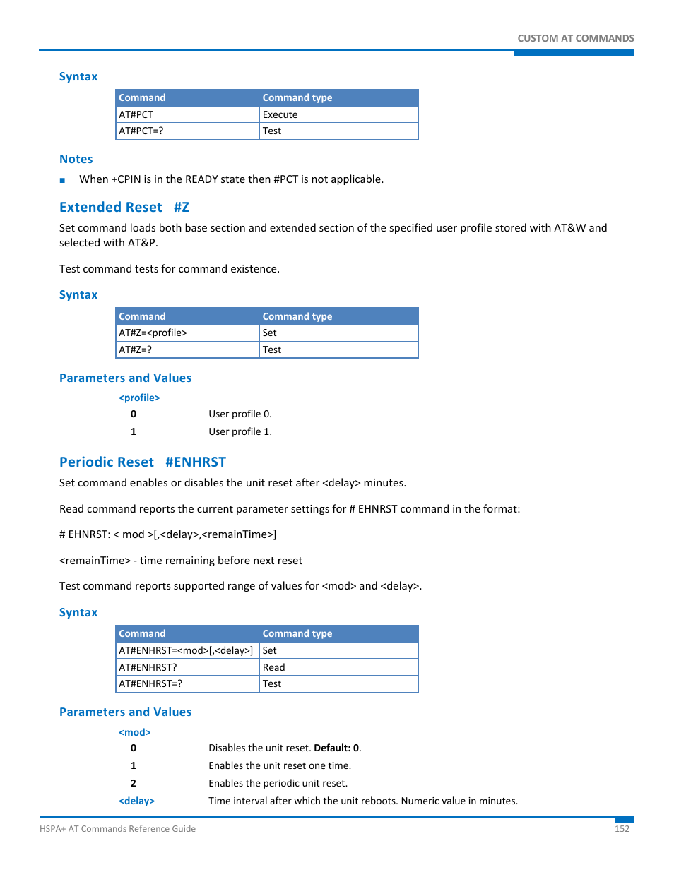 Syntax, Notes, Extended reset #z | Parameters and values, Periodic reset #enhrst | Synaccess Networks NP-0801DTM User Manual | Page 152 / 330