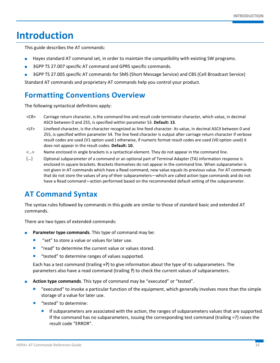 Introduction, Formatting conventions overview, At command syntax | Synaccess Networks NP-0801DTM User Manual | Page 16 / 330