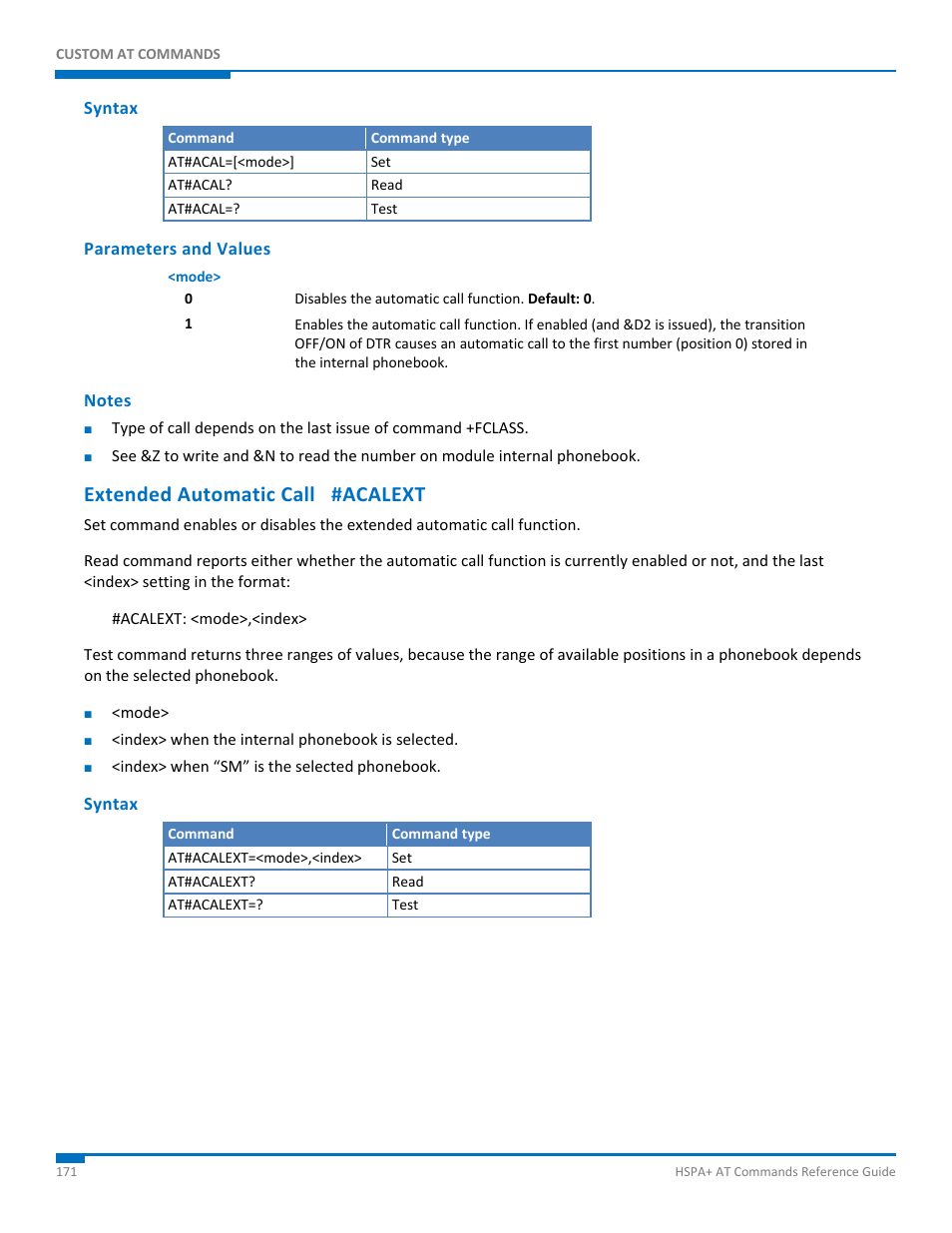 Syntax, Parameters and values, Notes | Extended automatic call #acalext | Synaccess Networks NP-0801DTM User Manual | Page 171 / 330