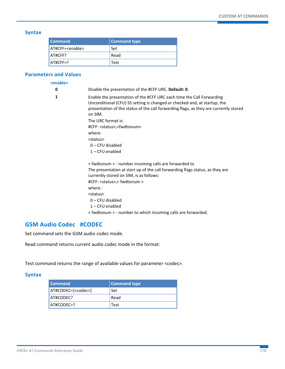 Syntax, Parameters and values, Gsm audio codec #codec | Synaccess Networks NP-0801DTM User Manual | Page 178 / 330