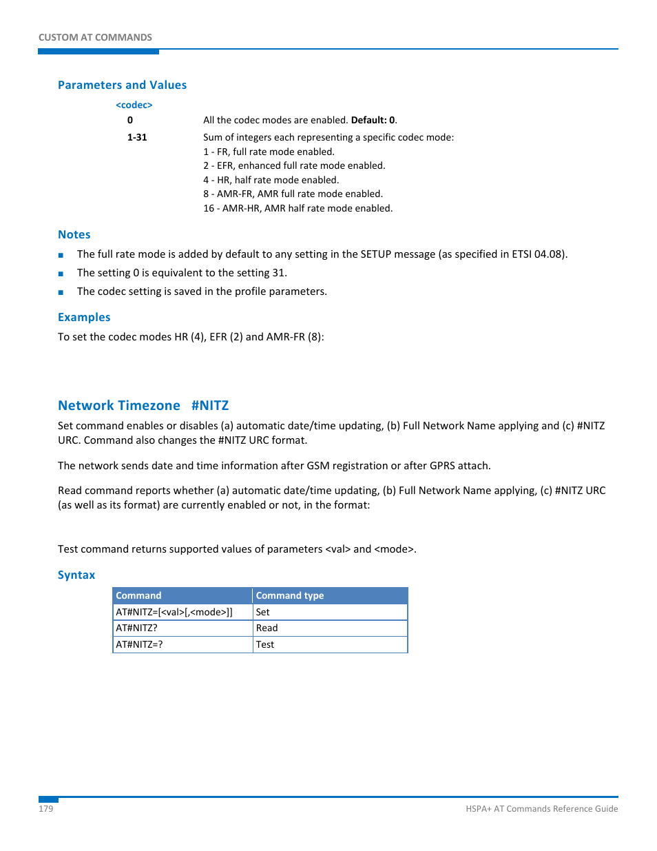 Parameters and values, Notes, Examples | Network timezone #nitz, Syntax | Synaccess Networks NP-0801DTM User Manual | Page 179 / 330