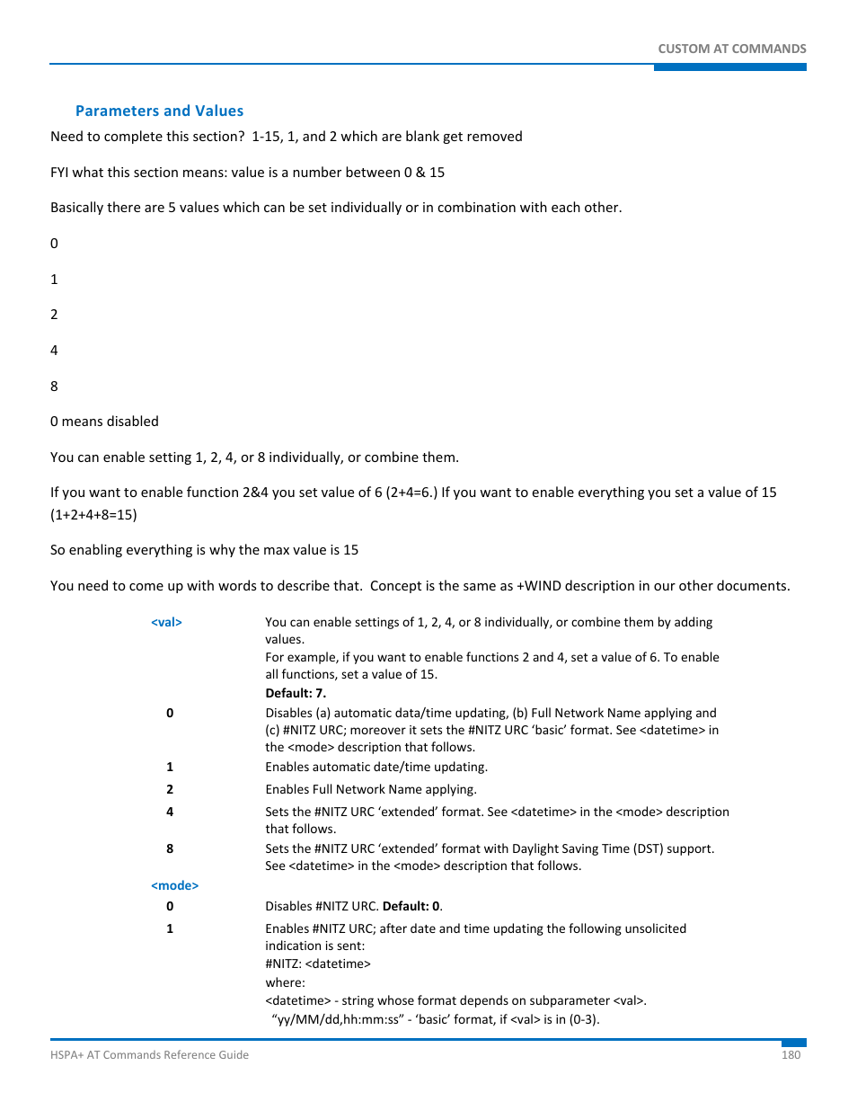Parameters and values | Synaccess Networks NP-0801DTM User Manual | Page 180 / 330
