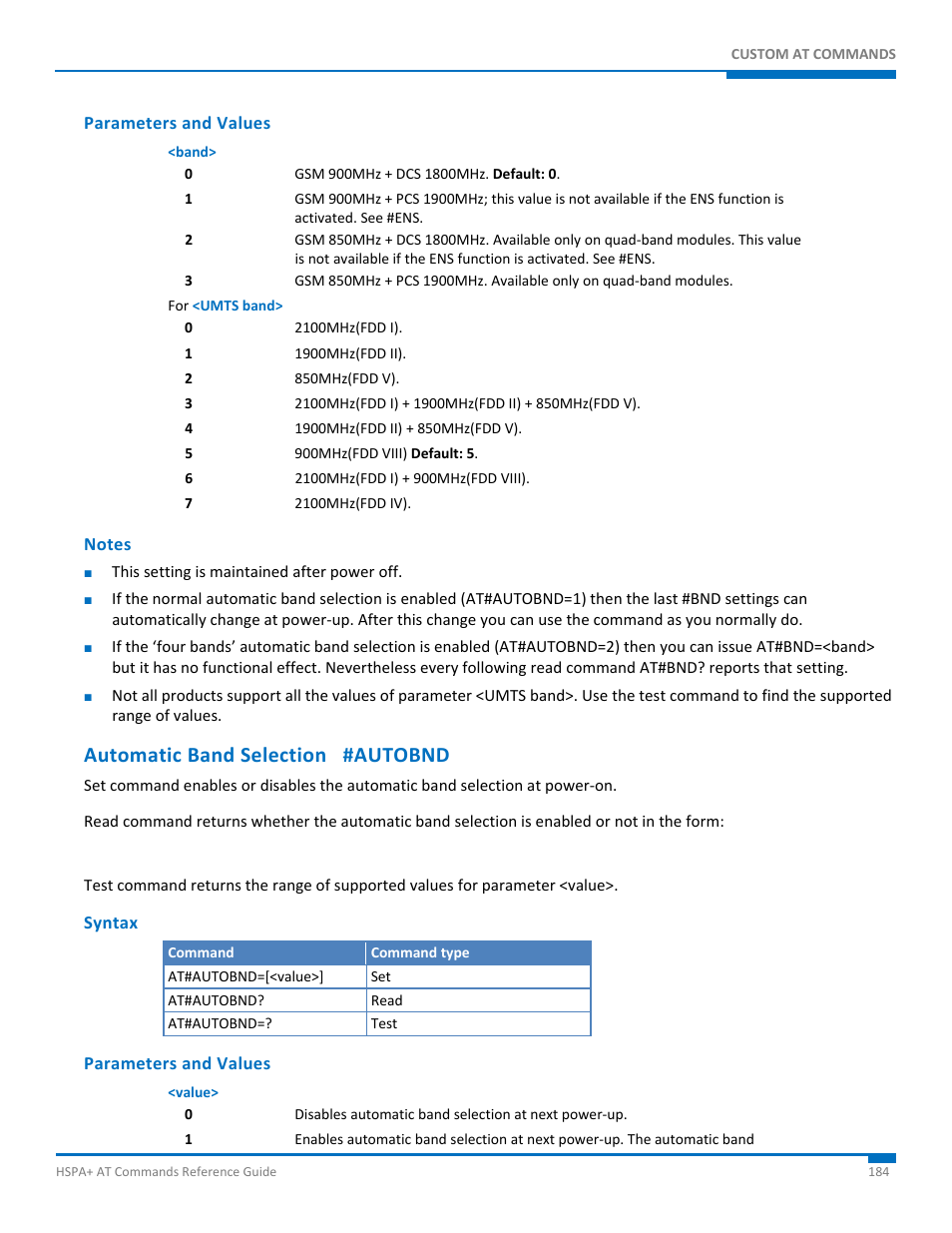 Parameters and values, Notes, Automatic band selection #autobnd | Syntax | Synaccess Networks NP-0801DTM User Manual | Page 184 / 330