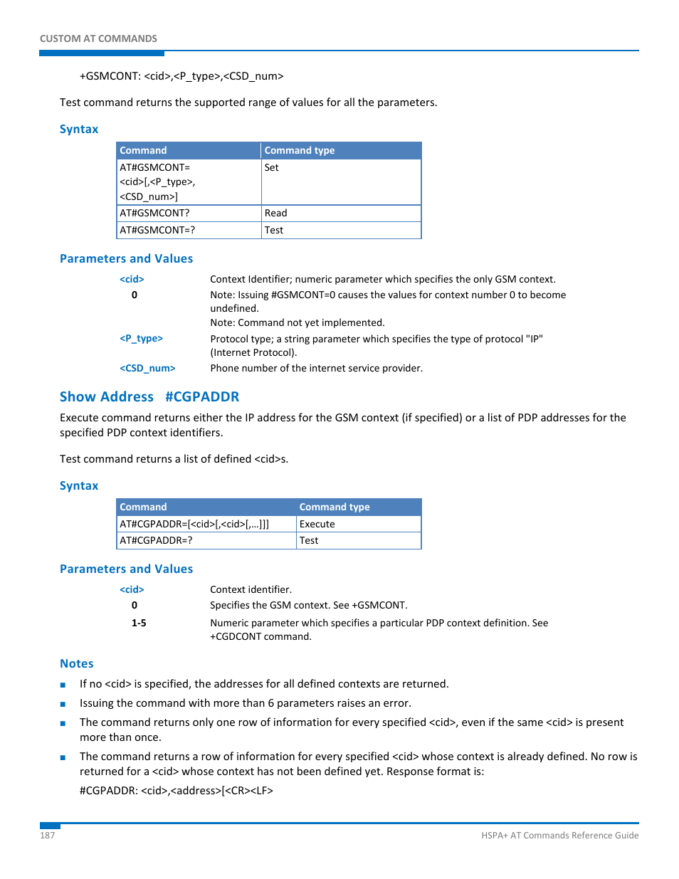 Syntax, Parameters and values, Show address #cgpaddr | Notes | Synaccess Networks NP-0801DTM User Manual | Page 187 / 330