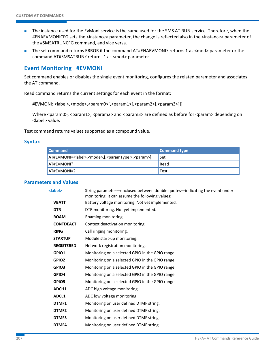 Event monitoring #evmoni, Syntax, Parameters and values | Synaccess Networks NP-0801DTM User Manual | Page 207 / 330