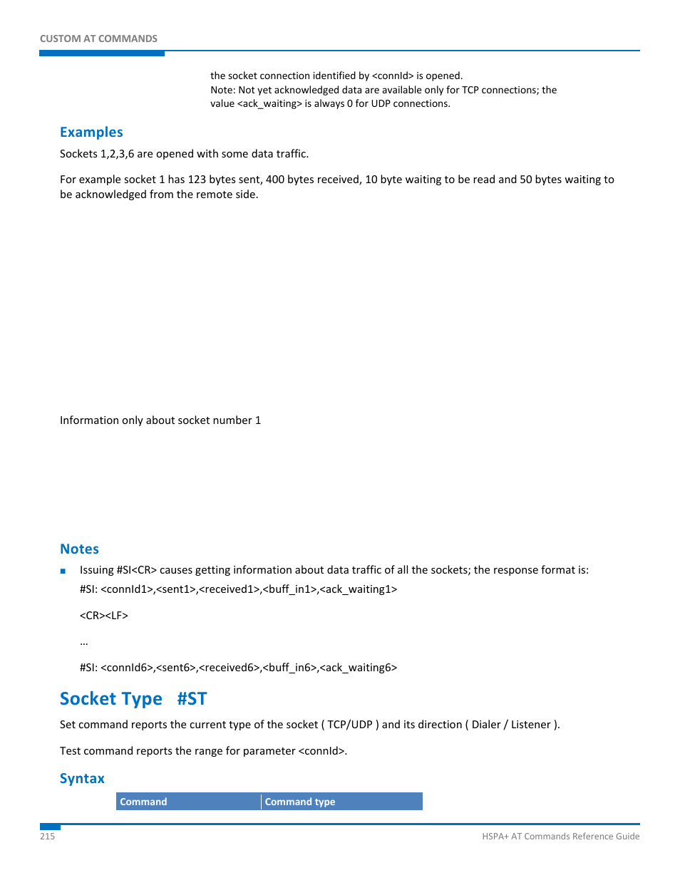 Examples, Notes, Socket type #st | Syntax | Synaccess Networks NP-0801DTM User Manual | Page 215 / 330