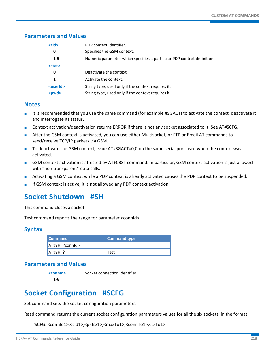 Parameters and values, Notes, Socket shutdown #sh | Syntax, Socket configuration #scfg | Synaccess Networks NP-0801DTM User Manual | Page 218 / 330